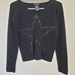 BEBE Y2K Vintage Studded Star fuzzy vneck fitted crop angora wool fur sweater